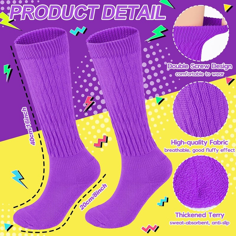 TRIITECH Store Neon Slouch Socks for Women, 80s 90s Scrunch Knee High Socks with Neon Earrings and Scrunchies for 80s 90s Party - Image 3